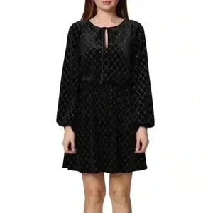 Sage Collective‎ Grid Glitter Tie Neck Knit Dress In Black
